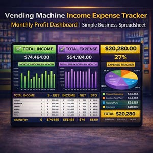 Automaten Einnahmen Ausgaben Tracker | Monatliches Profit Dashboard | Einfache Geschäftstabelle