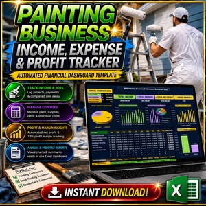 Painting Business Income, Expense & Profit Tracker | Automated Financial Dashboard Template