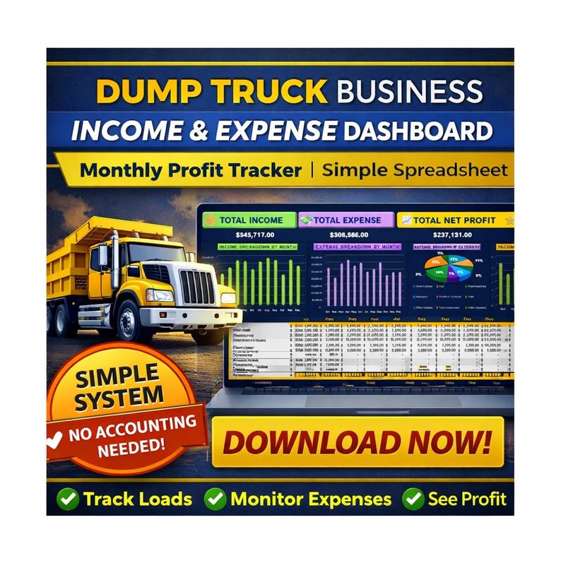 Dump Truck Business Income & Expense Dashboard | Monthly Profit Tracker ...