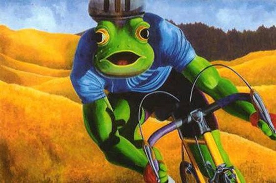 Cycling Poster, Frog Riding Bike, Biking Picture, Amphibian Art