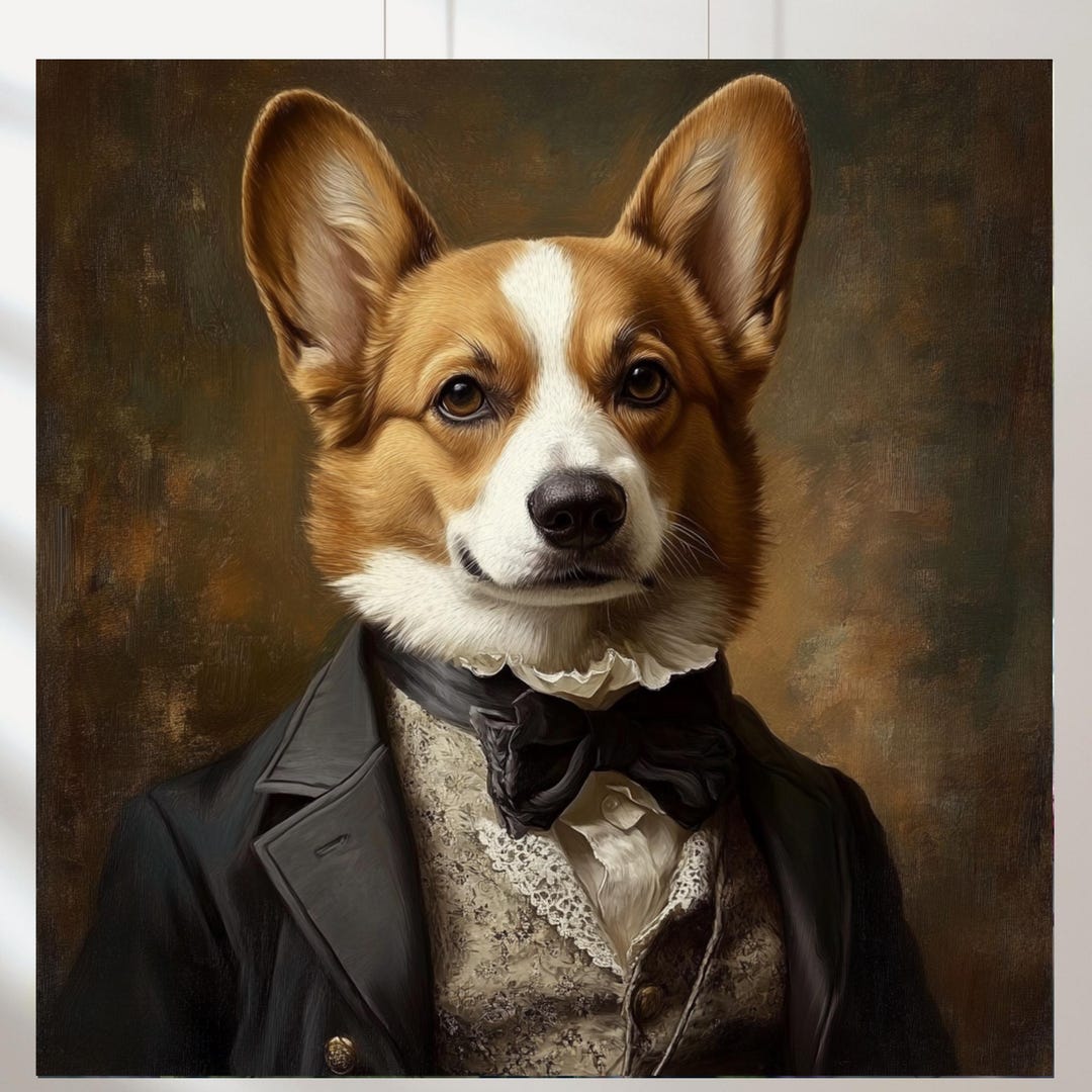 Set of 2 Corgi Art Print: Professor, Vintage Portraits …