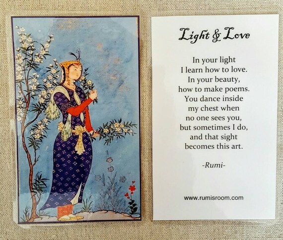 Rumi card, Rumi quote card, Vintage middle eastern art card, quote card, double sided, laminated card, bookmark, meditation card