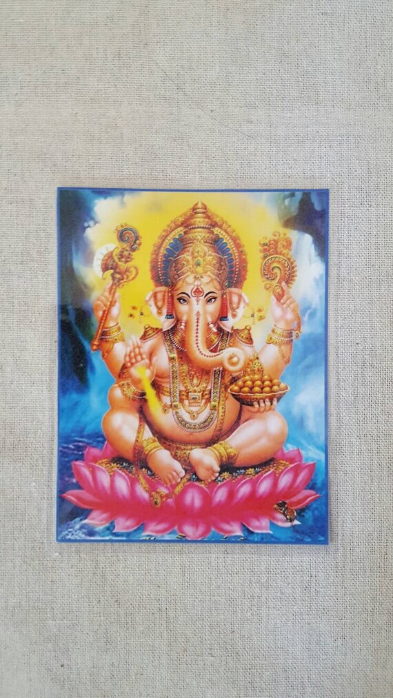5x Tempel Bild Postkarte Hindu Gott Ganesh Kali Laksmi 18x13 cm gold geprägt