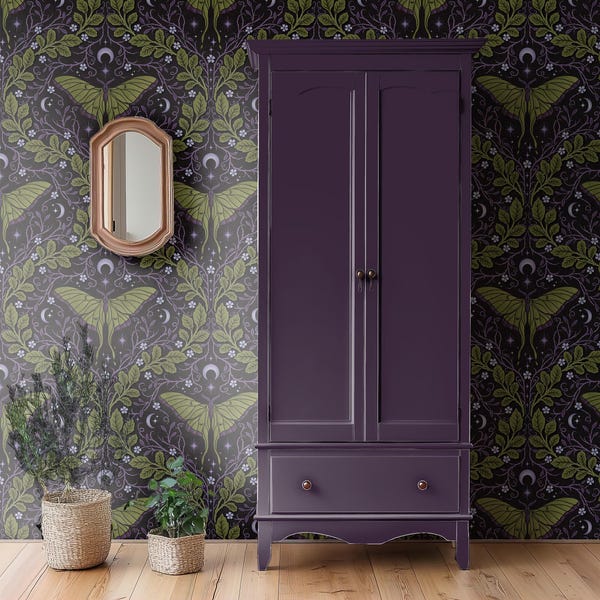 Dark Moth Celestial Wallpaper, Luna Moth Wall Decor, Peel & Stick (Removable)