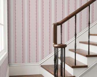 Vintage Pink Striped Wallpaper, Girls Nursery Wall Decor, Removable Wallpaper