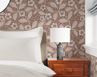 Vintage Farmhouse Wallpaper, William Morris-Inspired Botanical Wallpaper, Removable Wall Decor