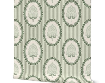 Farmhouse Hydrangea Floral & Doily Wallpaper, Cottagecore Flowers and Stripes Wall Decor, Peel and Stick