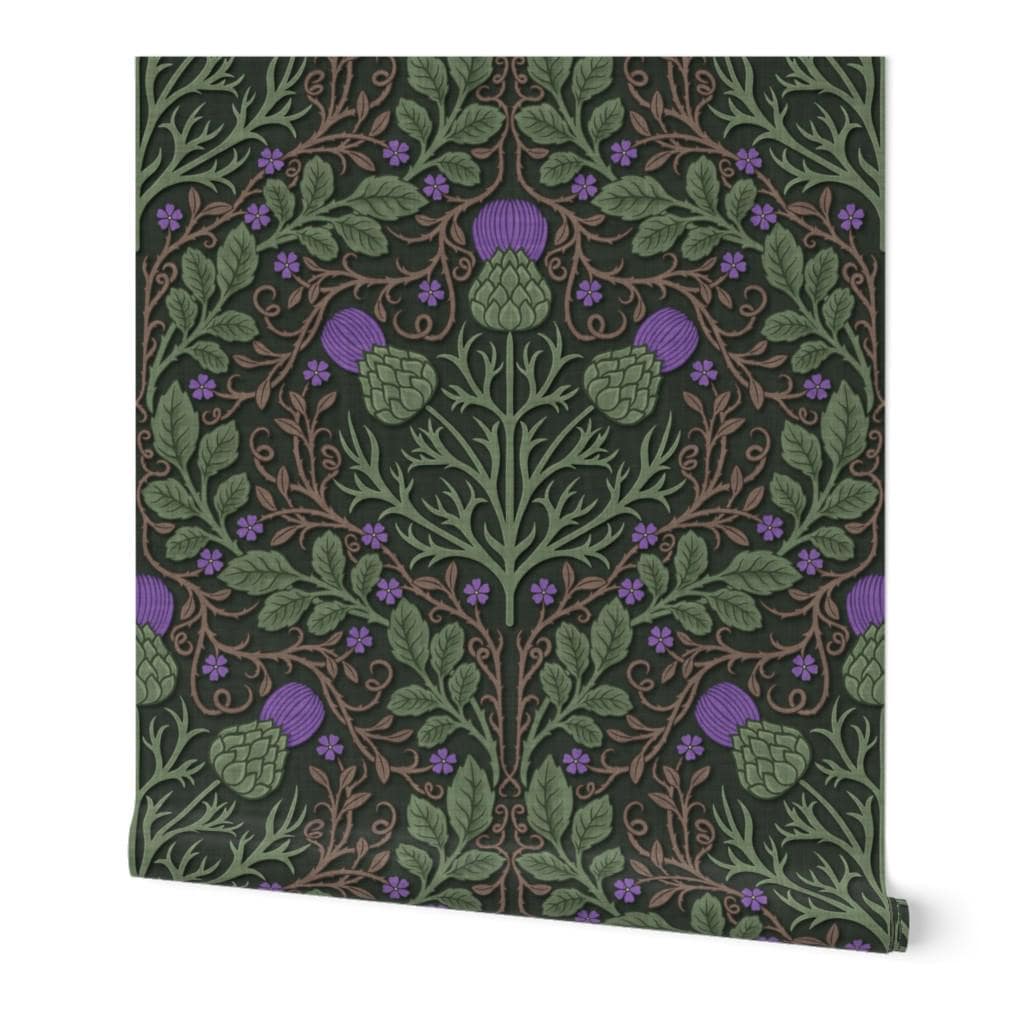 Dark Cottagecore Thistle Wallpaper, Witchy Botanical Wall Decor, Peel ...