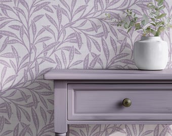 William Morris Inspired Willow Bough Wallpaper, Vintage Foliage in Soft Lilac, Removable Wallpaper