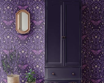 Dark Moth Removable Wallpaper, Witchy Garden Mural