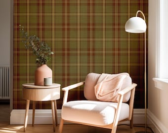 Cabin Core Plaid Wallpaper, Traditional Tartan Wall Mural, Peel and Stick