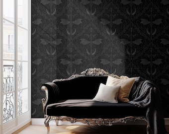 Fantasy Gothic Dragon Wallpaper, Dark Academia Wall Decor, Peel & Stick (Removable)