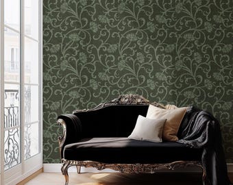 Dark Floral Removable Wallpaper, Moody Botanical Mural