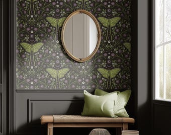 Dark Moth Removable Wallpaper, Witchy Cottagecore Mural