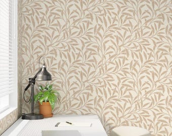 William Morris Inspired Willow Bough Wallpaper, Vintage Foliage in Warm Neutrals, Removable Wallpaper