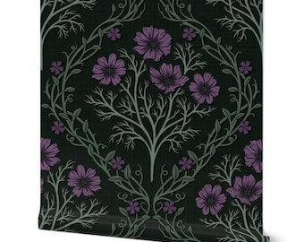 Dark Cottagecore Wildflowers Wallpaper, Moody Botanical Mural, Removable Peel and Stick
