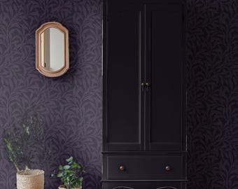 Moody Purple Vintage Wallpaper, Dark Garden Wall Mural, Arts & Crafts Inspired Removable Wall Decor