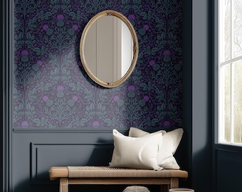 Dark Cottagecore Thistle Wallpaper, Moody Botanical Wall Decor, Removable Wall Mural