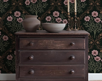 Dark Cottagecore Wildflowers Wallpaper, Moody Botanical Wall Mural, Removable Peel + Stick