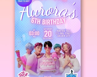 Editable Saja Boys Birthday Invitation KPOP Demon Hunters, Saja Boys Party Invitations, Printable Saja Boys Invitation: Canva Template