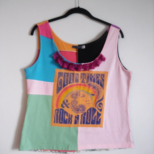 Size XL Good Times Rock N Roll upcycled tank top