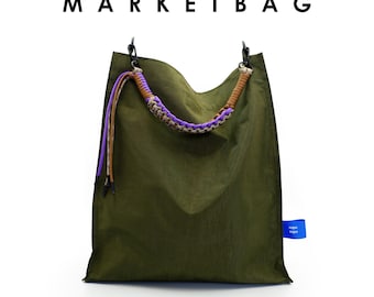 Borsa da mercato, borsa tote in nylon resistente all'acqua, tracolla in corda intrecciata, borsa a tracolla