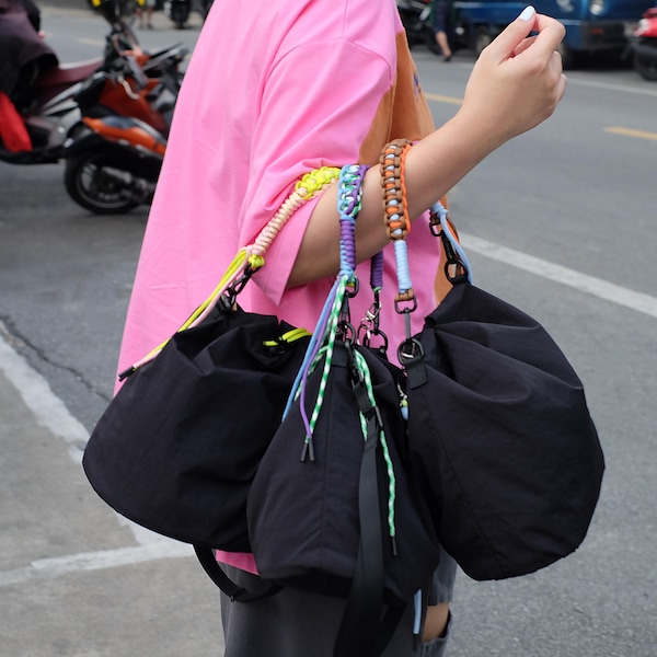 Paracord Nylon 2 Way Bucket Bag, Hand-Knit Crossbody, Custom Color, Durable Rope Art, Ropuropu