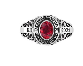 Custom Class Ring • Sterling Silver Graduation Ring with Birthstone