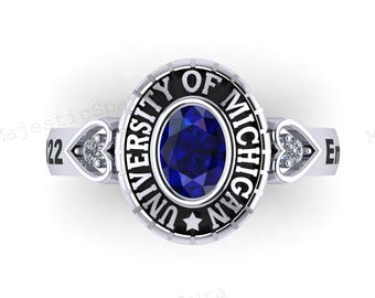 Custom Graduation Class Ring • Sterling Silver, Birthstone, Personalized