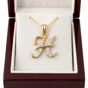 Elegant Letter H Pendant Necklace In Gold With Diamond Accents, Luxury Initial Jewelry Gift For Women, Classic Bridal Gift. image 7