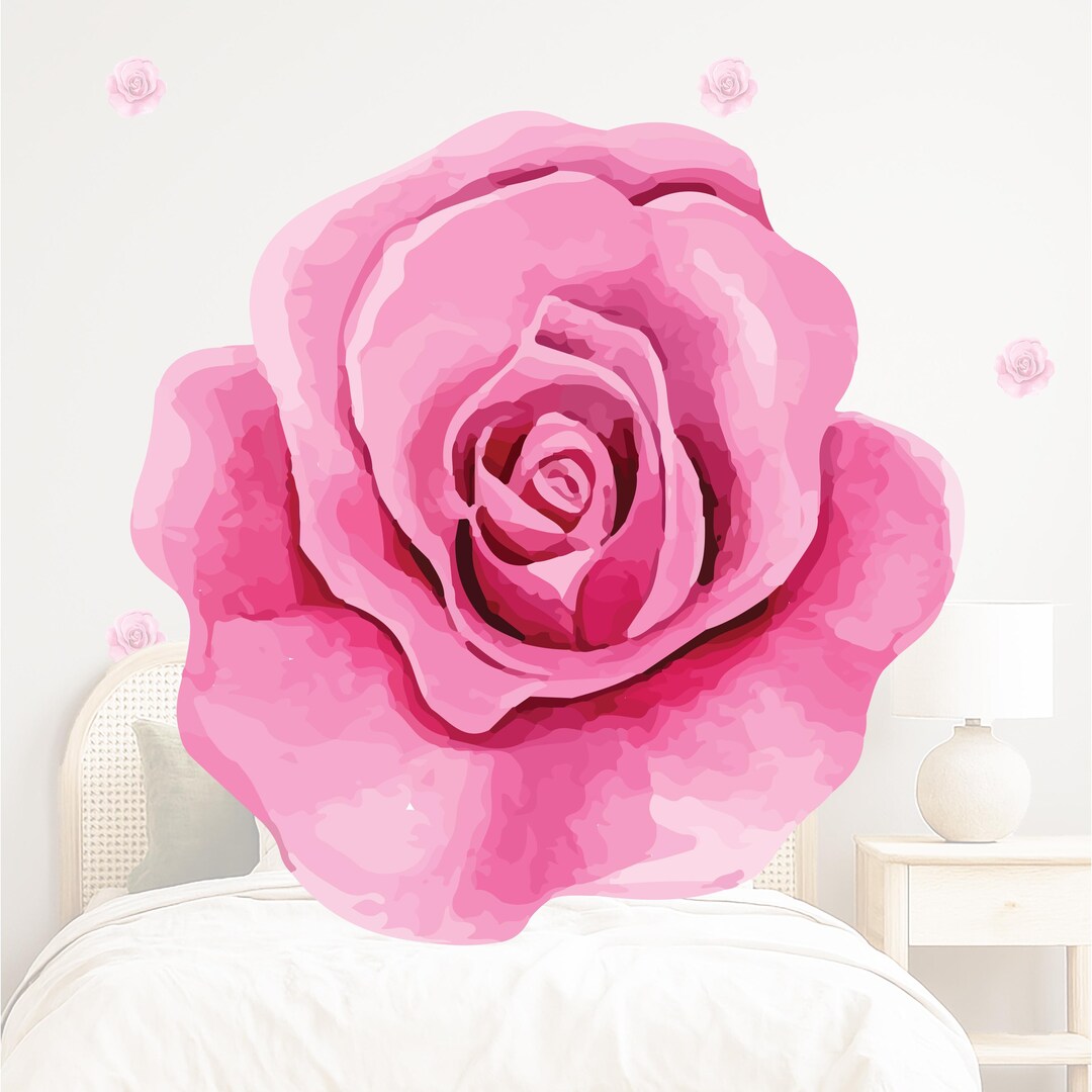 Pink Rose Wall Decal Set 20 Vinyl Flower Stickers Romantic Floral Art ...