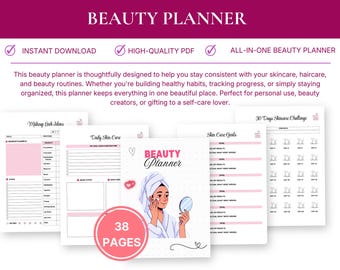 Complete Beauty Planner | Skincare, Hair & Makeup Tracker (PDF, PNG, JPG)