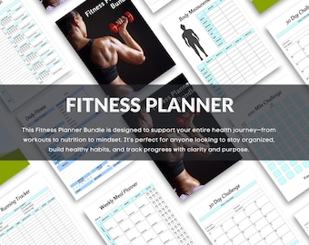 Fitness Planner Bundle, Workout Planner Template, Printable Workout Fitness Journal Meal Planner, Weight Loss Tracker, Running Log