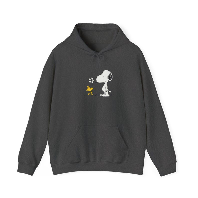 Cute Snoopy & Woodstock Hoodie | Soft, Warm, and Cozy Cotton-Poly Blend Pullover | Gildan 18500 Hoodie | Variety of Colors image 8