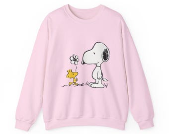 Snoopy Woodstock Flower Sweatshirt | Peanuts Crewneck, Cozy Knit