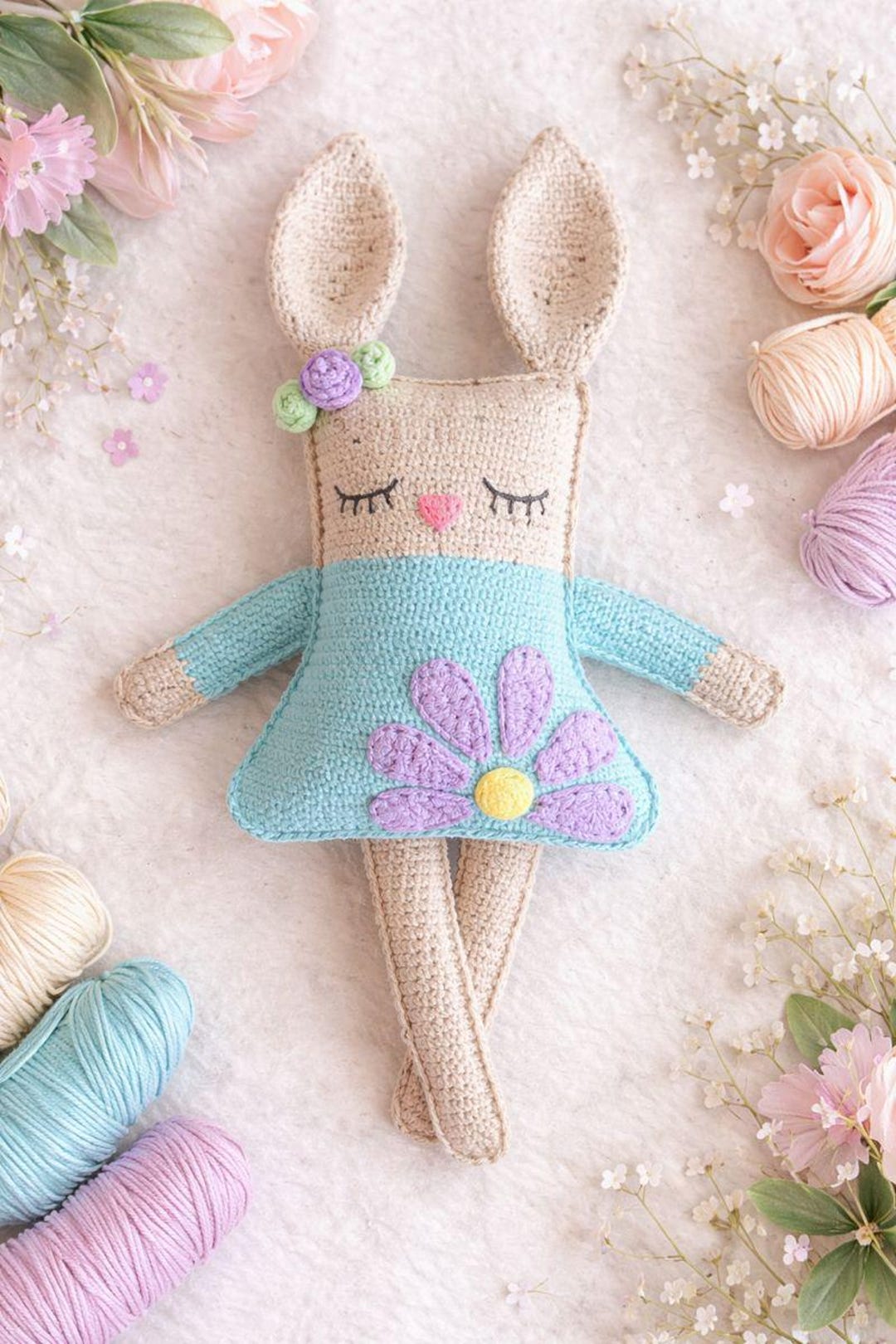 Ragdoll Spring Bunny Crochet Pattern PDF – Flat Doll Amigurumi With ...