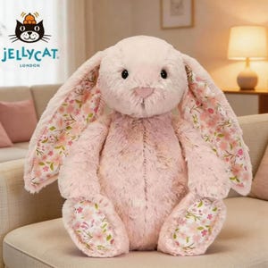Jellycat Blossom Blush Bunny - Peluche cerise moyenne, TN-O. authentique avec sac à poussière