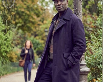 Assane Diop-lupinejas | Wollen jas in Franse detectivestijl | Overjas geïnspireerd op Omar Sy