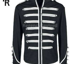Black Banned Military Zip Up Jacket White Trim | Parade Band Uniform Wool Costume