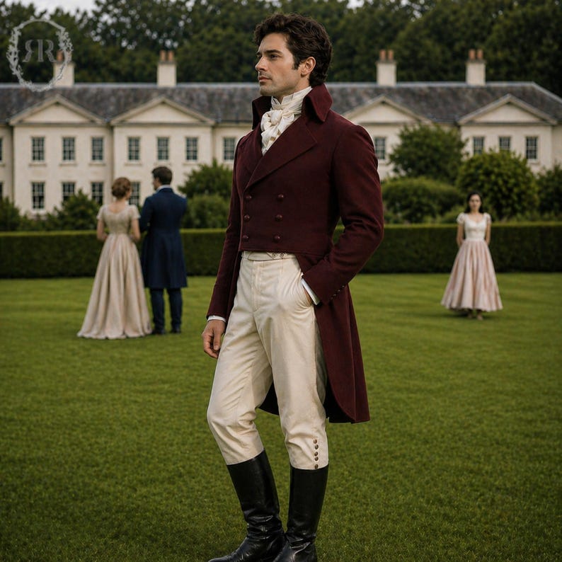 Regency Men's Riding Boot Men’s Deluxe Regency Mr. Darcy Costume | Burgundy Tailcoat | Pride ...