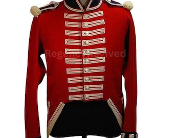 Red Hussar Military Jacket | Royal Band Uniform | Gold Braided Wool Jacket
