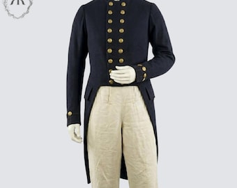 19e-eeuws militair rokje | Marineblauwe historische jas| Re-enactmentjas uit het Victoriaanse tijdperk