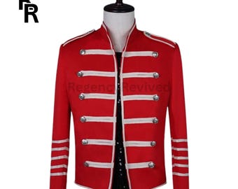 Red Military Band Jacket for Men | Hussar Style Wool Coat | British Military Uniform