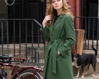Groene wollen jas Elle Fanning A Complete Unknown | Trenchcoat dames