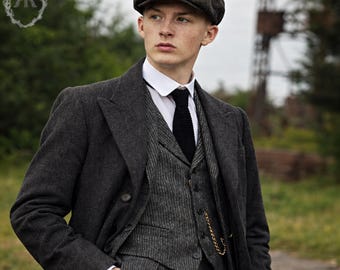 Finn Shelby Peaky Blinders grijze wollen jas | Overjas in jaren 1920-stijl | Lange tweedjas voor heren