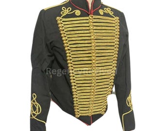Vintage-Stil Husaren Militärjacke - Schwarze Wolle mit Goldborte | Paradeuniform