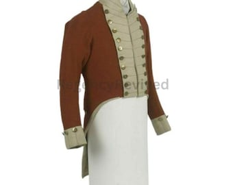 Bruine en crèmekleurige militaire slipjas | 18e-eeuws officiersjack | Historische re-enactmentjas | Handgemaakt vintage uniform