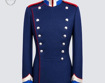 Jas in militaire stijl voor heren | Blauwe Hussar-uitloper | Op maat gemaakte uniformjas | Jas trouwring
