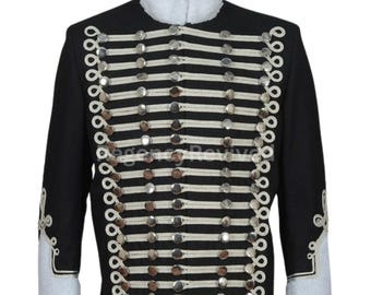 Zwart wollen huzarenjack | Geborduurde militaire paradejas