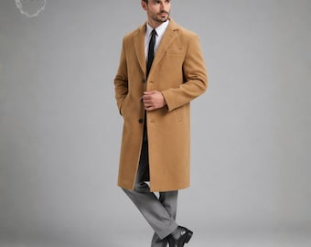 Camelwollen jas heren | Op maat gemaakte jas met enkele rij knopen | Elegante zakelijke overjas